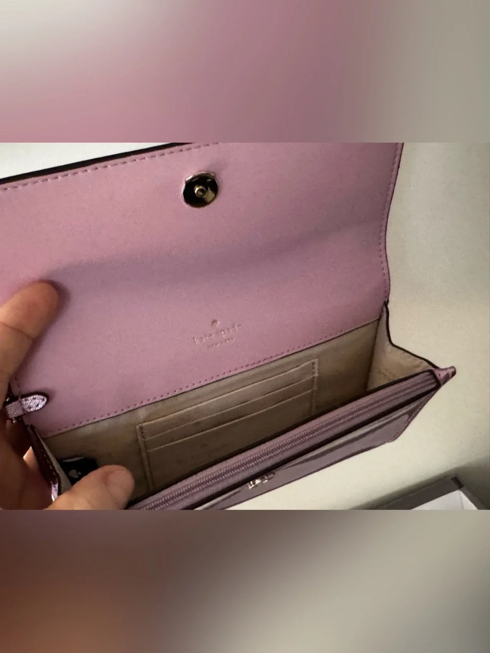 kate spade Metallic Pink Fold-Over Clutch with Gold Plaque